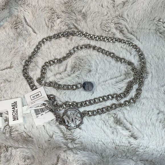 MICHAEL KORS - Silver Tone & Crystal Logo chain Belt - NWT Retail $68 - Picture 2 of 6